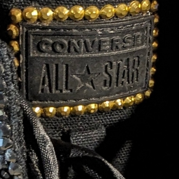 Size 2 youth Converse all star bling covered  pearl black and golden. - Picture 8 of 13